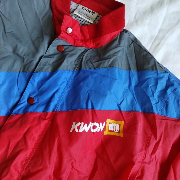 VTG 1990s 😎 Tae KWON Do Jacket LARGE WIDE Big Logo Color Block - Picture 2 of 9